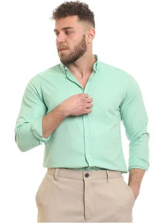 Casual Plain Basic Collared Neck Shirt Green 