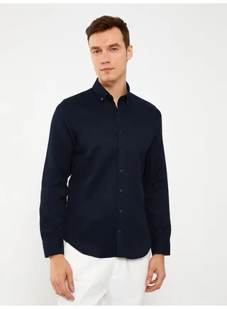 Slim Fit Long Sleeve Dobby Weave Men's Shirt 
