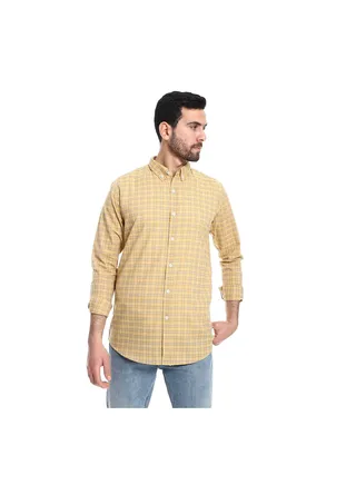 Windowpane Pattern Buttons Down Closure Shirt - Mustard & Beige 