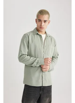 Man Regular Fit Polo Neck Woven Long Sleeve Shirt 