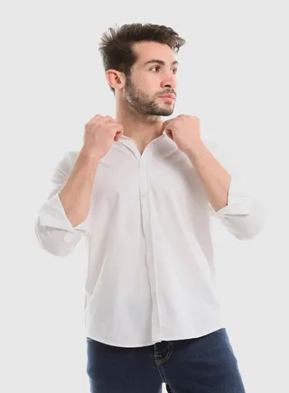 Plain White Buttoned Down Long Sleeves Shirt 
