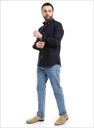 Dark Navy Blue Full Front Buttons Closure Men Shirt_Dark Navy 