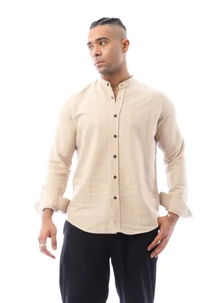 Beige Linen Shirt With Pencil Stripes 