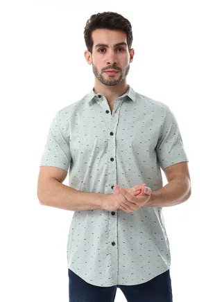 Self Pattern Buttons Down Closure Shirt - Mint Green 