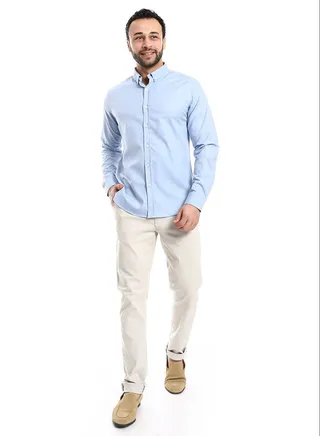 Casual Heather Sky Blue Long Sleeves Shirt_Blue 