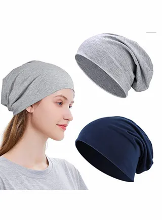 Slouchy Beanie for Men Women Satin Silk Lined Adjustable Sleep Hat, 2 Pack 
