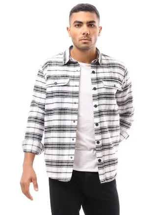 Plaids White & Black Shirt with Two Patched Pockets 