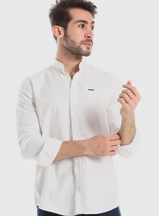 White Rabbit Modish Mandarin Collar Button Down Shirt 