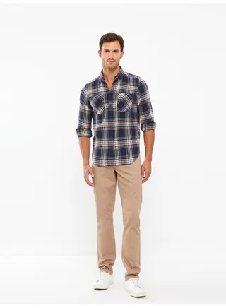 Regular Fit Long Sleeve Plaid Gabardine Men's Shirt 