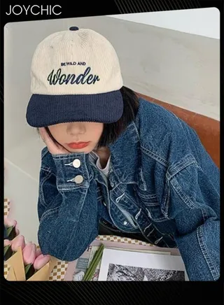 New Style Women Men Autumn Winter Warm Baseball Cap Letter Embroidered Splicing Peaked cap Korean Version Versatile Casual Adjustable Hat Navy+Beige 