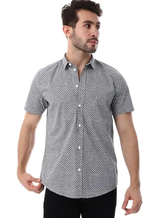 Grey & White Self Pattern Short Sleeves Shirt 