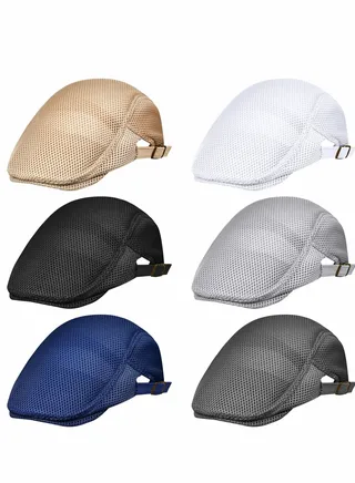 Men's Mesh Flat Cap, Berets, Breathable Summer Newsboy Hat, Adjustable Duckbill Ivy Cap Cabbie Flat Cap for Driving Hunting (6 Pcs) 