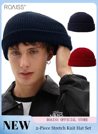 Men's and Women's 2-piece Knitted Hat Autumn and Winter Warm Pullover Hat Solid Color Versatile Wool Hat Outdoor Fashion Hat 