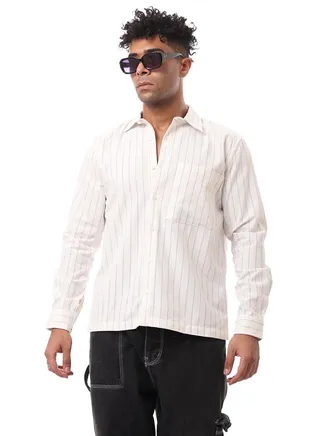 Off-White Heavy Casual Shirt with Mocha Stripes 