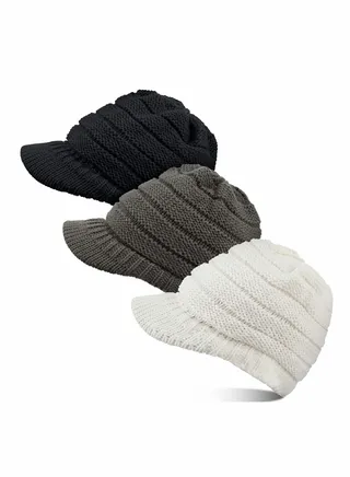 Men/Women warm soft knitted ponytail brimless beanie, 3 pcs for winter outdoor snow 