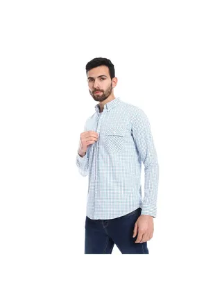 Buttons Down Closure Dupplin Pattern Shirt - White, Shades Of Blue 