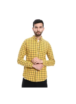 Windowpane Pattern Regular Fit Shirt - Mustard & Black 