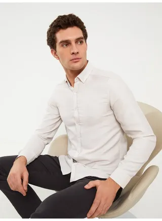 Slim Fit Long Sleeve Dobby Weave Men's Shirt 
