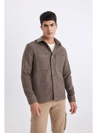 Man Regular Fit Polo Neck Woven Long Sleeve Shirt 