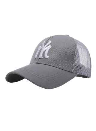 NY Embroidery Summer Mesh Snapback Hat Grey 