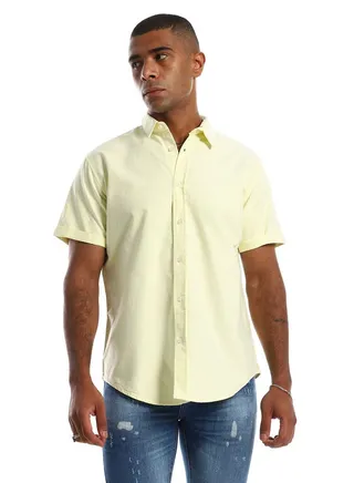 97852 Casual Half Sleeves Plain Shirt - Pale Yellow. 