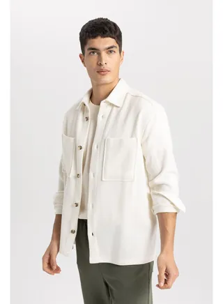 Man Regular Fit Polo Neck Woven Long Sleeve Shirt 
