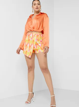 Printed Tie Detail Mini Skirt
