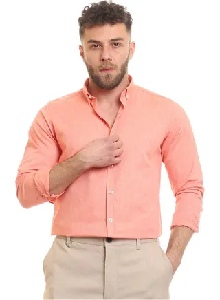 Casual Plain Basic Collared Neck Shirt Orange 