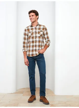 Regular Fit Long Sleeve Plaid Men's Shirt 