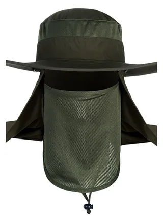 Sun Protection Fishing Neck Face Flap Hat With Wide Brim Green 