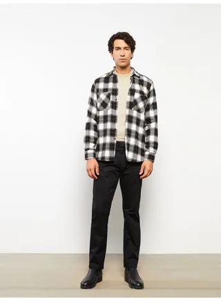 Regular Fit Long Sleeve Plaid Gabardine Men's Shirt 