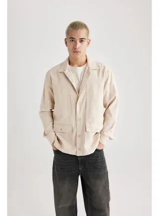 Man Relax Fit Woven Long Sleeve Shirt 