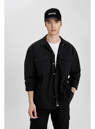 Man Oversize Fit Woven Long Sleeve Shirt 