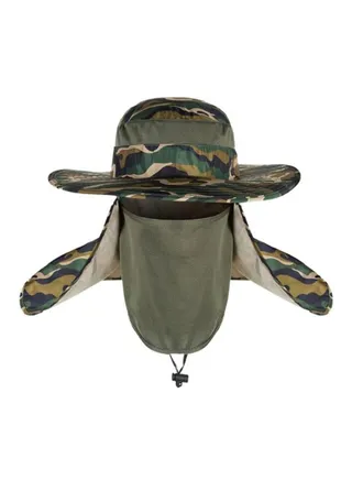 Sun Protection Fishing Neck Face Flap Hat With Wide Brim Green/Yellow/Black 