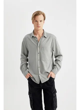 Man Oversize Fit Woven Long Sleeve Shirt 