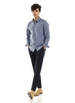 Indigo Blue Shirt with Turn Down Collar & Front Buttons 