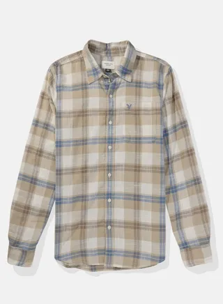 AE Plaid Poplin Button-Up Shirt 