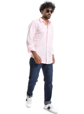 Plain Pattern Long Sleeves Buttons Down Shirt _ Rose Pink 