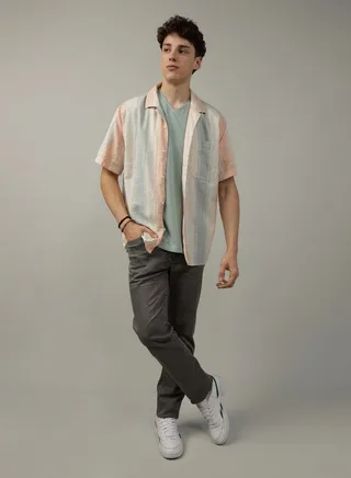 AE Striped Button-Up Poolside Shirt 