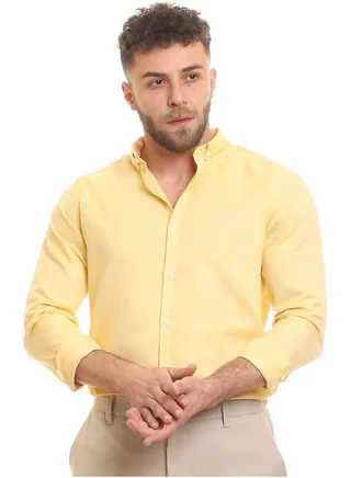 Casual Plain Basic Collared Neck Shirt Yellow 