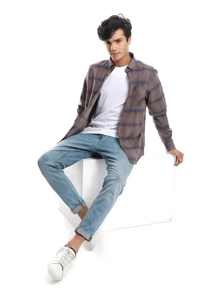 Plaids Grey Brown & Blue Button Down Shirt_Grey Brown & Blue 