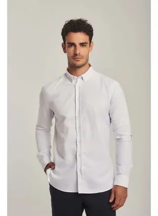 Fancy Slim Fit Washed Cotton Oxford Shirt With Elbow Patch 