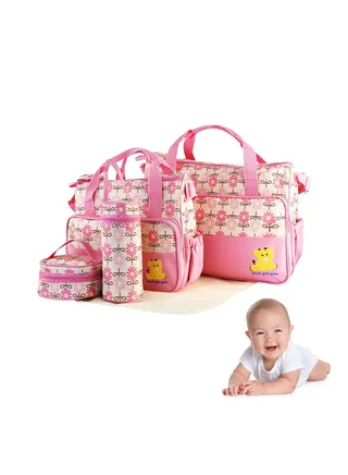 5-in-1 Set Multifunctional Baby Diaper Bag Maternity Mummy Handbag Changing Set Handbag 