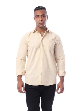 Beige Long Sleeves Regular Fit Buttoned Shirt 