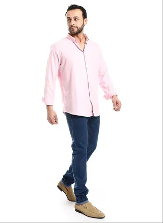 Plain Rose Full Front Buttons Closure Men Shirt_Pink 
