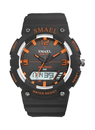 Kids' Water Resistant Rubber Analog+Digital Watch Smael-46-BLA-ORA 