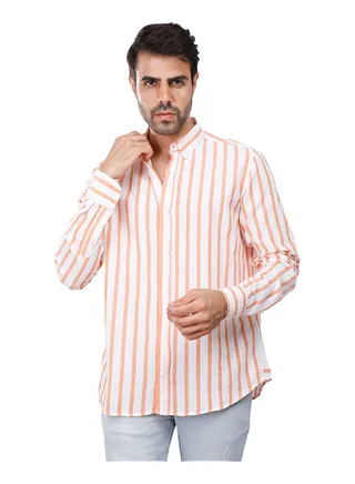 Coup Regular Fit Strip Shirt For Men Color Orange 
