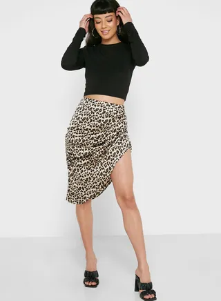 Printed Ruched High Waist Skirt