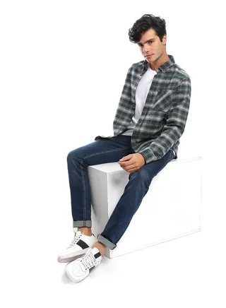 Plaids Olive, Navy Blue & White Button Down Shirt_Olive, Navy Blue & White 
