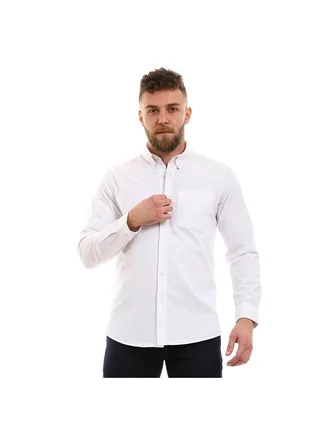 Plain/Basic Long Sleeve Shirt For Men White 